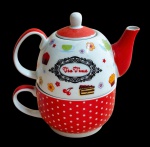 Conjunto individual de chá em porcelana com 2 peças - 15x15x09 cm medidas gerais - sendo 1 pequeno bule 10x15x09 cm - e 1 xícara05x15x09cm.