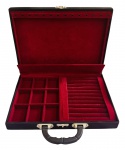 Maleta porta jóia revestida internamente com veludo e acabamento em metal-28x37x06cm.