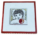 Decorativo de parede em azulejo pintado 10x10 cm - com moldura em madeira pintada20x20cm.