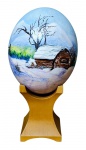 Ovo de avestruz pintado a mão - assinado na base - 25x12x12 cm medidas gerais - acompanha base em madeira.
