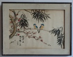 Cheng - Pássaros Pousados na arvore- desenho com aquarela  - Assinado e datado, ano 1986, CIE - Medida  46 x 61 cm com moldura e proteção de vidro.