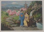 NAKANE - Pintura Oriental - OSE - Cena típica de danas no Jardim florido. Med. 70cm x 50cm - sem moldura.