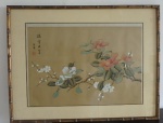 Escola Oriental - Aquarela Flores - Com assinatura e selo vermelho - com moldura e vidro - Med. aprox. 50cm x 40cm