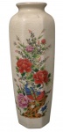 Vaso Taomi Japonês de porcelana craquelado com desenho de florais e selo vermelho ao fundo com 28cm de altura