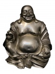 Escultura de resina de Buda sorridente com banho prateado com 9,5 cm de altura