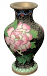 Vaso de Cloisonne adornado com  florais apresentando design de balaústre com 11 cm de altura