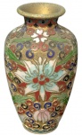 Vaso de Cloisonne adornado com  florais apresentando design bojudo com 10 cm de altura