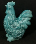 Galo - Estatuetas chinesas em porcelana  na cor verde agua com 26 cm de altura.