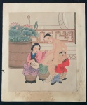 CHINA - Antiga Pintura  desenho de Arte erótica  (Kama Sutra)  sobre seda de casal oriental. Medidas 32cm x 27cm