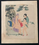 CHINA - Antiga Pintura  desenho de Arte erótica  (Kama Sutra)  sobre seda de casal oriental. Medidas 32cm x 27cm