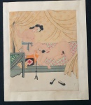 CHINA - Antiga Pintura  desenho de Arte erótica  (Kama Sutra)  sobre seda de casal oriental. Medidas 32cm x 27cm