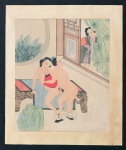 CHINA - Antiga Pintura  desenho de Arte erótica  (Kama Sutra)  sobre seda de casal oriental. Medidas 32cm x 27cm
