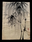 Pintura Oriental Bambu - nanquim sobre papel especial - assinado com selo vermelho - medidas 35cm x 25cm