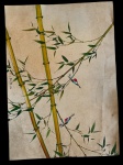 Desenho com nanquim sobre papel cartão especial - Bambu e aves - Assinado com selo vermelho - Medidas 70cm x 50cm