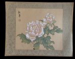 Pintura Oriental sobre seda - Florais - assinado com selo vermelho - medidas 39,5cm x 32,5cm