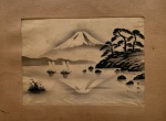 Pintura Original - Desenho à nanquim sobre seda, Monte Fuji, assinado e com selo vermelho no CIE - Medidas 40cm x 30 cm - sem moldura