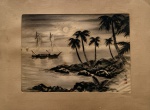 Pintura Original - Desenho à nanquim sobre seda, Polinésia,  assinado e com selo vermelho no CIE - Medidas 40cm x 30 cm - sem moldura