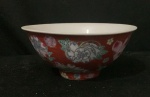 Tigelas de porcelana chinesa esmaltada de  com fundo vermelho e estampa de peônia. diâmetro 13cm - Altura 6cm