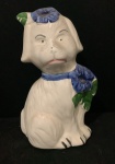 Estatueta de porcelana esmaltada branca de cachorro, vintage entre as décadas de 1950 e 1990. Altura 20cm