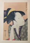 Gravura Japonesa - UTAMARO Beleza em pensamento okubi-e - Med. 38cm x 26cm
