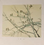 Reprodução oriental de pássaros e flores de laranjeiras- - Med. 35,5cm x 26cm