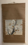 Galhardete - Pintura oriental de galhos de cerejeiras com pássaros sobre seda.  Medidas total 113cm x 65cm - Só da pintura 45cm x 51cm