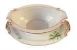 Molheira vintage Hira Tah-Kay em porcelana de bambu com prato acoplado. 23cm x 16cm x 9cm