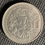 Colecionismo - Moeda Mexicana de 5 Pesos datada de 1982 com 35mm de diâmetro - O México só produziu essa moeda por três anos.