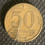 Moeda 50 centavos de cruzeiro 1948 com erro de fabricação.