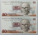 LOTE CONTENDO 2 CEDULAS DE 50 CRUZEIROS - C210 - FE - ITEM NO ESTADO CONFORME FOTOS