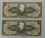 LOTE CONTENDO 2 CEDULAS DE 5 CRUZEIROS SEQUENCIAIS - C071 - SOB/FE - ITEM NO ESTADO CONFORME FOTOS