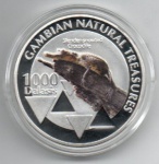 MOEDA GAMBIA - 1000 DALASIS 2015 - COBRE REVESTIDO DE PRATA - 28 GRAMAS - 40MM - FC - TESOUROS NATURAIS DA GAMBIA - CROCODILO DE FOCINHO DELGADO - REPLICA EM PERFEITO ESTADO CONFORME FOTOS