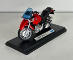 WELLY - BMW R1100GS - Miniatura de motocicleta em metal com acabamentos em plástico e pneus de borracha. Acompanha base expositora - Escala 1/18 - Peça em bom estado de conservação, vendida no estado em que se encontra nas imagens.