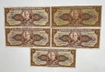 20 Cruzeiros - 2ª Estampa -  Lote constando de 5 Cédulas Antigas - Peças vendidas no estado em que se encontram nas imagens.