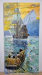 Newton Coutinho - Paisagem Marinha com Índios e Caravela na Enseada de Botafogo - OST assinado c.i.d - med. 100 x 50 cm