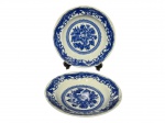 PORCELANA STEATITA, par (2) de pratos decorativos confeccionados em porcelana nacional na tonalidade branca com pintura de elementos florais e vegetalistas em baixo esmalte na tonalidade azul, medindo 23cm.