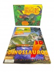 COLECIONISMO, um (1) conjunto O Livro dos Dinossauros  3D, com proposta educativa e interativa, apresentando ilustrações em efeito tridimensional, acompanhado de óculos 3D (Dinóculos), conforme indicado na capa.Acompanha caixa original ilustrada intitulada Explore o Incrível Mundo do Parque dos Dinossauros, com cenas e representações de dinossauros em ambiente pré-histórico.Peça destinada ao público infantil, com caráter didático e visual, típica de publicações interativas do final do século XX / início do século XXI.Caixa e livro apresentam desgastes, marcas do tempo e sinais de manuseio, compatíveis com a antiguidade do item. Estado de conservação conforme fotos.