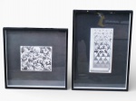 QUADROS, duas (2) reproduções em preto e branco, apresentando composições de inspiração geométrica e metamórfica, com figuras de animais, pássaros e formas em transformação, remetendo ao estilo gráfico de ilusão óptica e repetição consagrado na arte do século XX, ambas com moldura em madeira pintada na tonalidade preta, medindo 51,5x36,5cm e 40x40,5cm.