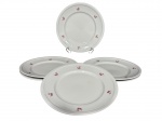PORCELANA BEATRIZ, seis (6) pratos rasos confeccionadas em porcelana na tonalidade branca com pintura de flores em monocromia, medindo 26cm.