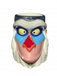 FAIANÇA, um (1) toby jug confeccionada em faiança modelada em formato de rosto do personagem Rafiki, do filme O Rei Leão, produção The Walt Disney Company, licenciado pela Applause Inc.. Peça esmaltada e ricamente policromada, com destaque para a caracterização facial do personagem. Marcações no verso indicam Applause Inc /  The Walt Disney Company / Made in Indonesia / Ref. 41712  Rafiki., leves falhas na pintura e pequeno bicado na base, medindo 10x14x7cm.