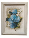 <b>R. WAGNER</b>, "Flores", OST, moldura em madeira com patina branca com sinais de cupim, medindo 90x70cm e tela 68x48cm.