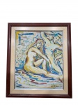 ASSINATURA ILEGÍVEL, "Cena Ninfa", óleo sobre tela, moldura em madeira escura, tela medindo 63,5x45cm e moldura 71x62cm.
