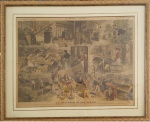 Gravura em metal século XIX desenho de Tofani e gravação de Méaulle, parte central do periódico Frances "Le Journal Illustre" com ilustração colorida a mão do beneficiamento do Tabaco medida interna 53 cm por 73 cm e total finamente emoldurado 72 cm por 91 cm,