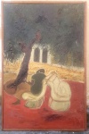 Fábio Innecco - Fabio Rogério Innecco (14 de fevereiro de 1936 ), "Descanso no banco da praça", óleo sobre tela, Assinado.no verso emoldurado com baguete de madeira medindo 81 por 54 cm.