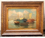 Renato Natali (Livorno Itália 1883- 1979) titulado e assinado no verso "Marina" óleo sobre madeira medida interna 34 cm por 49 cm e total emoldurado de época 55 cm por 71 cm pertenceu a coleção Joseph e Ottília Cristescu.