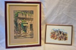 Duas serigrafias sobre cartão emolduradas uma delas de Hugo Ramos medida interna 25 cm por 17 cm e total emoldurado 40 cm por 30 cm e outra de Castelo medida interna 13 cm por 18 cm e total emoldurado 19 cm por 24 cm .