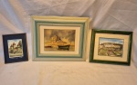 Três pinturas de paisagens em técnicas diversas medindo a maior 27 cm por 33 cm outra com 21 cm por 24 cm e a ultima 17 cm por 13 cm.