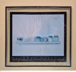 Antonio Peticov (Assis SP 1946). Desenhista, gravador, escultor e pintor. Com produção diversificada, poster medindo 76 cm por 87 cm  um dos vidros patidos e manchada na parte superior, retirada em local térreo em condominio na Av das Américas altura do Riviera del Fiori.