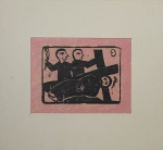 MESTRE NOZA - Xilogravura número 9 de Mestre Noza do álbum "Via Sacra" em papel de arroz, da montagem original em sanduiche de passe-partout. Editado por Julio Pacello. MI: 10,5 x 14cm, ME: 21 x 23cm. Sem moldura.