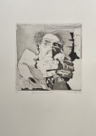 HELGA MIETHKE -  "Homem ouvindo conversa". Gravura em metal. Ed. 5/30. 1992. MI: 30 x 29,5 cm, ME: 70 x 50 cm. Ass. datado inf. dir. Sem moldura.